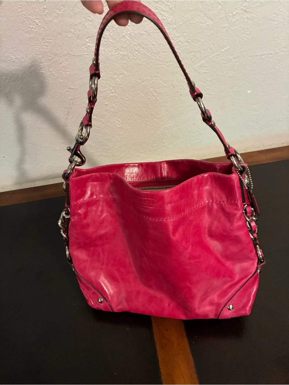 Coach Hot Pink Leather Shoulder Bag with Silver Hardware - Picture 1 of 6